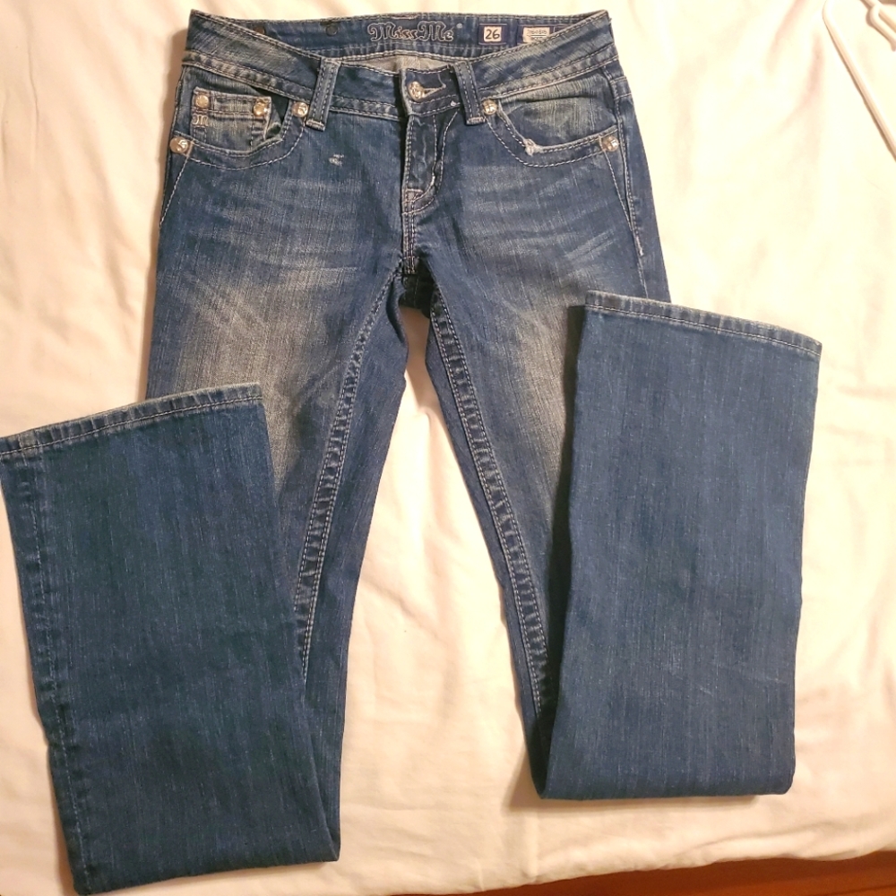 Miss Me Boot Jeans W/ Roses Studs Rhinestone Accents Size 26